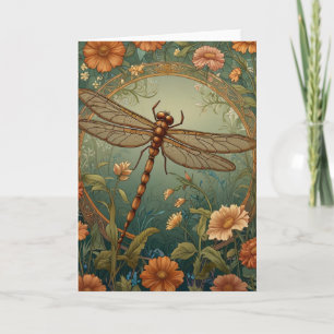 Carte Libellule verte de printemps élégante Art Nouveau