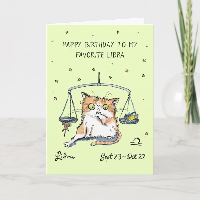 Carte Libra amusante Zodiac Chat Star signe horosc (Devant)