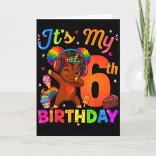 Carte Licorne Afro 6e anniversaire fille cheveux naturel