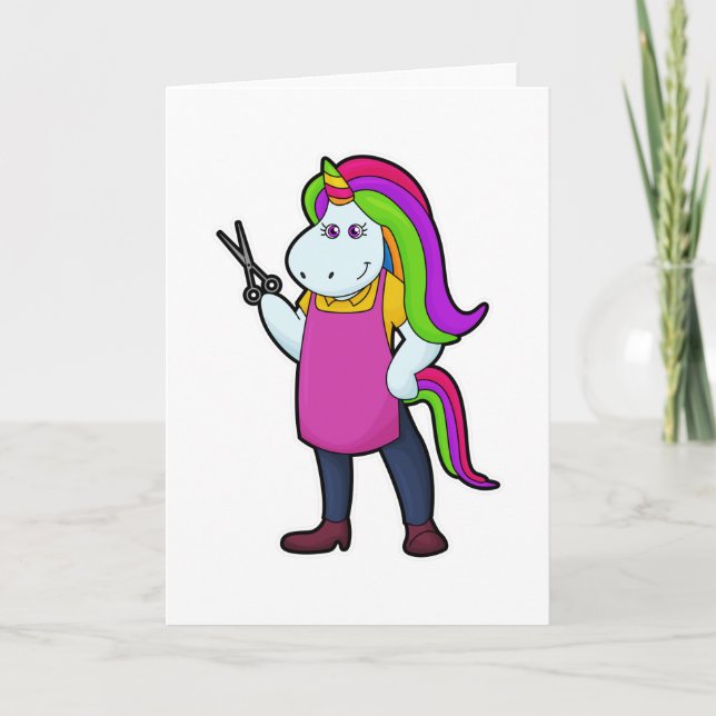 Carte Licorne coiffeuse avec ciseaux (Devant)