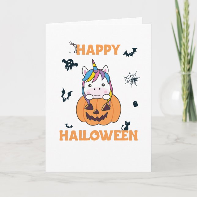 Carte Licorne Dans Citrouille Mignons Animaux Heureux Ha (Devant)