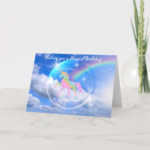 Carte Licorne d'arc-en-ciel dans l'anniversaire de bulle