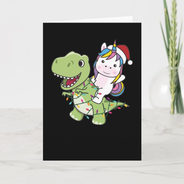Carte Licorne de Noël Dinosaure Hiver T-Rex Dino (Devant)