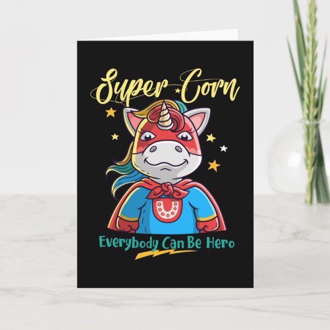 Carte Licorne de super héros cool (Devant)