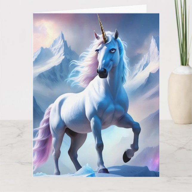 Carte Licorne Enchantée dans une Fantaisie enneigée (Devant)