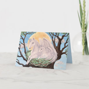 Carte Licornes volantes maman et bébé, Art Fantaisiste