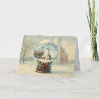 Carte Lighthouse Snow Globe Christmas Holiday Card