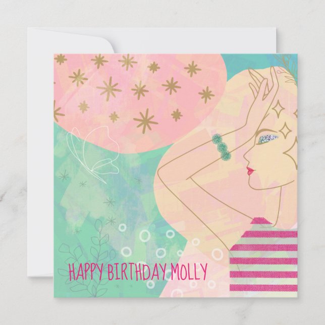 Carte Ligne d'art Abstraite Dessin face Turquoise Joyeux (Devant)