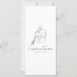 Carte Ligne minimaliste Art romantique Couple Bouquet fl