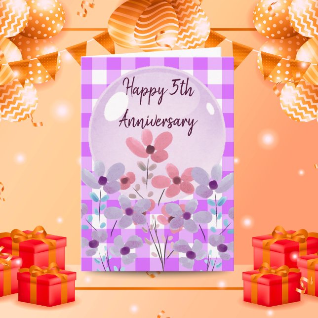 Carte Lilac En vichy Floral 5e anniversaire Mariage Cade (Créateur téléchargé)