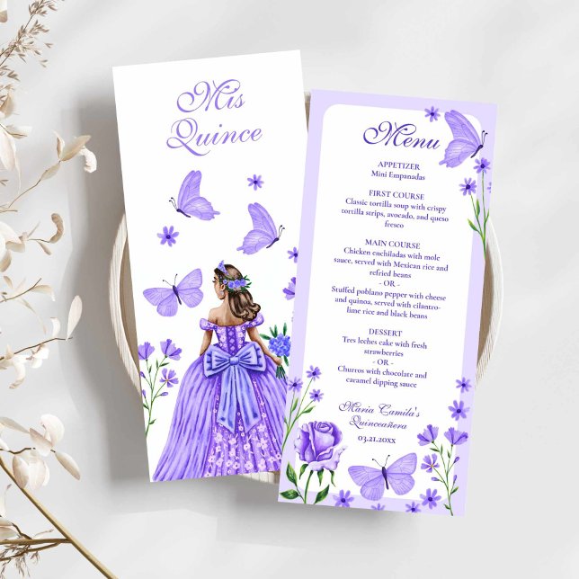 Carte Lilac Roses, Florals et papillons Quinceañera (Lilac Roses, Florals and Butterflies Quinceañera)