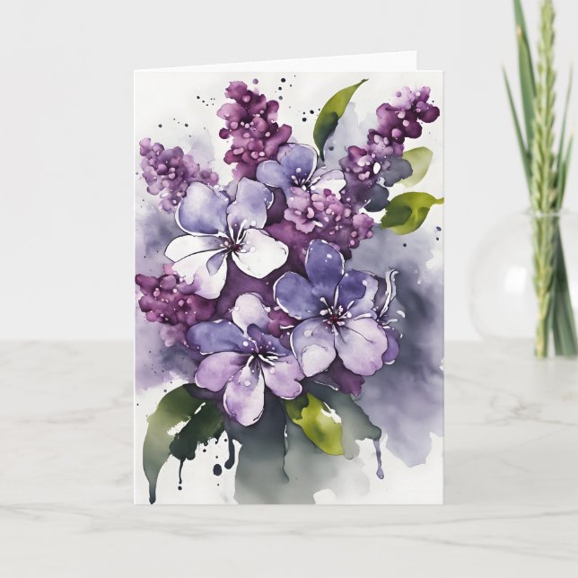 Carte Lilac - Watercolor flowers (Devant)