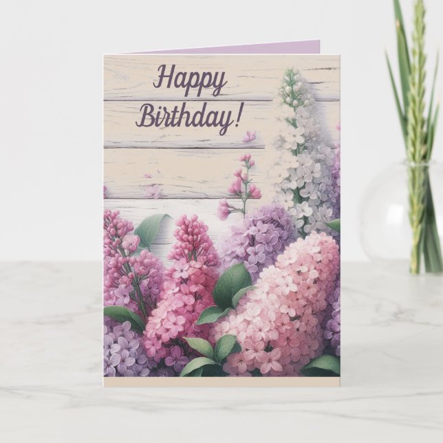 Carte Lilas Violets et Roses Éditable Anniversaire (Devant)