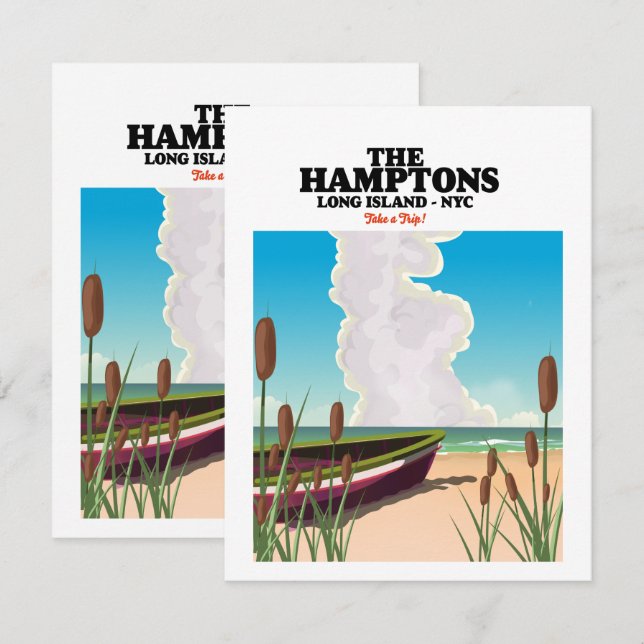 Carte L'île de Hamptons Long NYC, affiche de voyage. (Devant / Derrière)