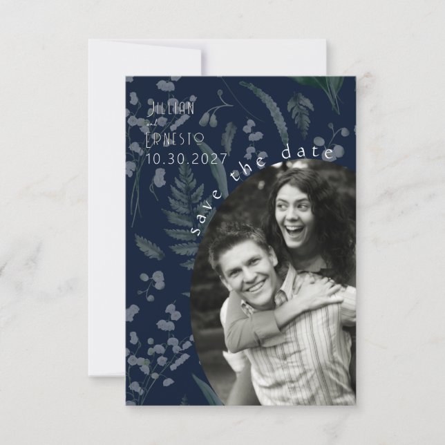 Carte Lily de Vallée avec des fougères || Bleu foncé (Devant)