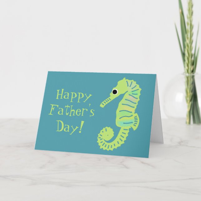 Carte Lime Green Seahorse Cute Fête des pères (Devant)