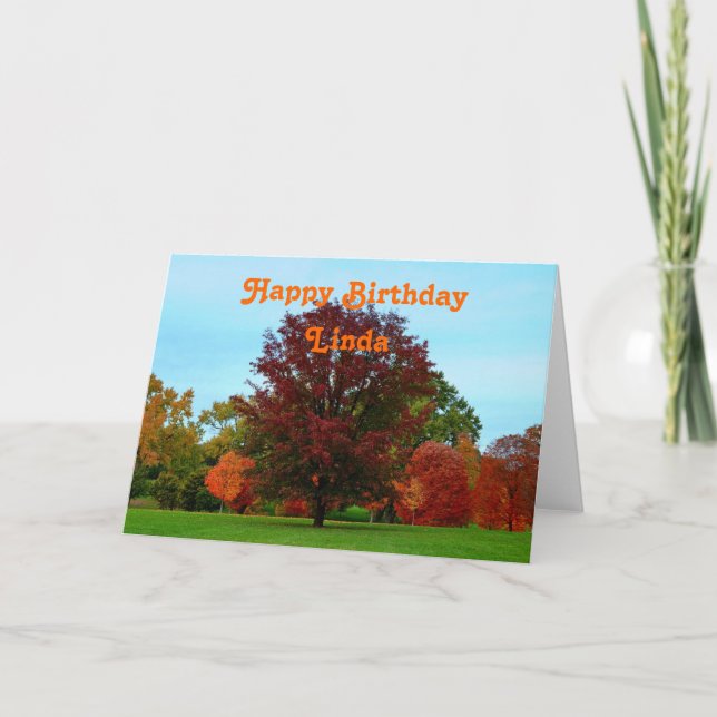 Carte Linda Joyeux Anniversaire Chêne Rouge à l'automne (Devant)