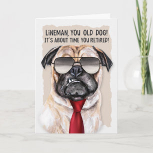 Carte Lineman Retraite Funny Carlin Chien Rouge cravate