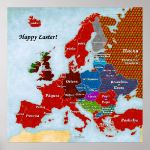 Carte linguistique de l'Europe : Affiche de Pâques