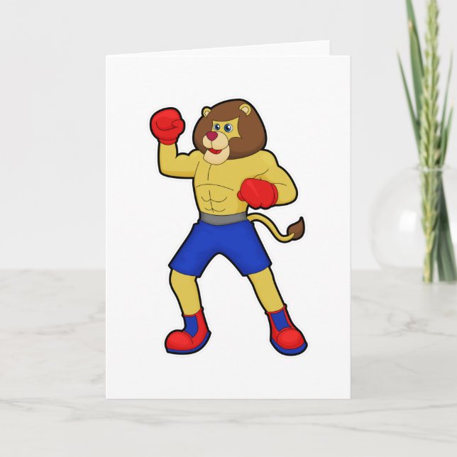 Carte Lion à la boxe avec gants de boxe (Devant)