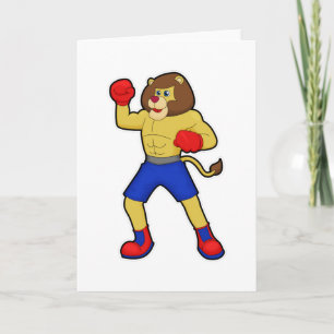 Carte Lion à la boxe avec gants de boxe