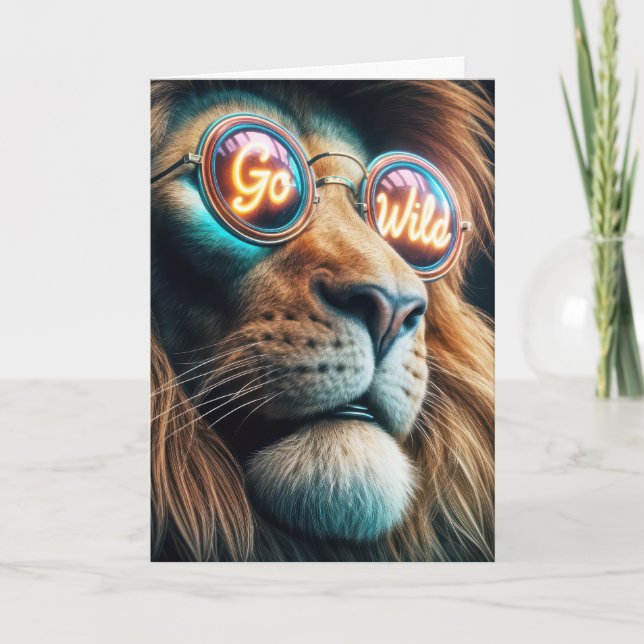 Carte Lion Anniversaire Portant Des Lunettes De Soleil N (Devant)