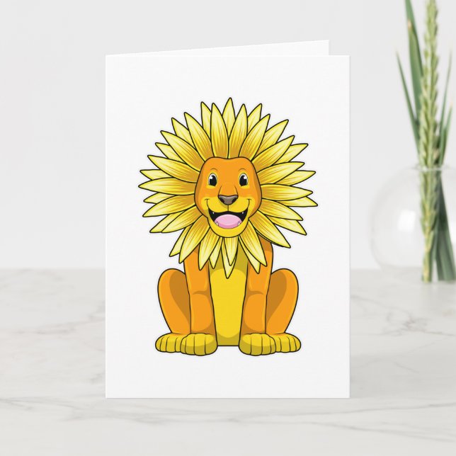 Carte Lion avec fleur de tournesol (Devant)