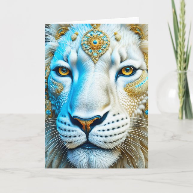 Carte Lion blanc et or majestueux blanc (Devant)