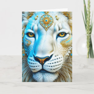 Carte Lion blanc et or majestueux blanc