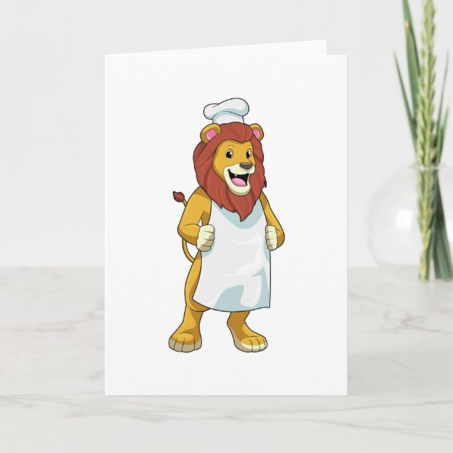 Carte Lion cuisinier avec casquette de chef et tablier d (Devant)