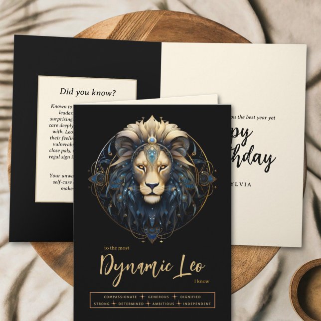 Carte Lion d'or noir moderne signe Zodiac Leo Anniversai (Créateur téléchargé)