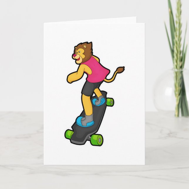 Carte Lion en planchiste avec skateboard (Devant)