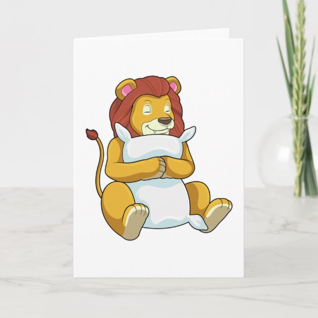Carte Lion endormi avec un oreiller (Devant)