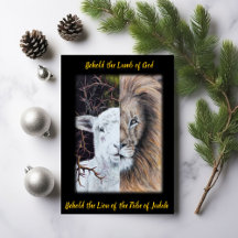 Carte Lion et agneau avec papier feuille or