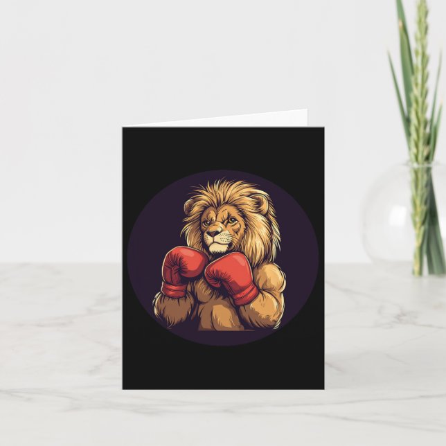 Carte Lion Fort Avec Costume Mitts En Boxe Pour Garçons  (Devant)
