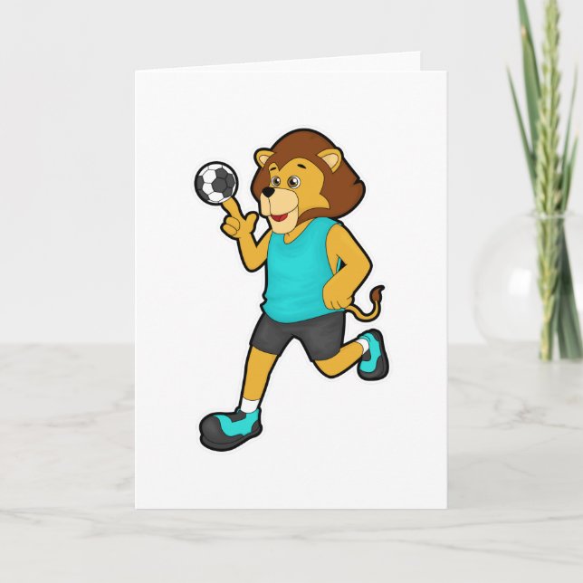 Carte Lion Handballeur avec ballon de handball (Devant)