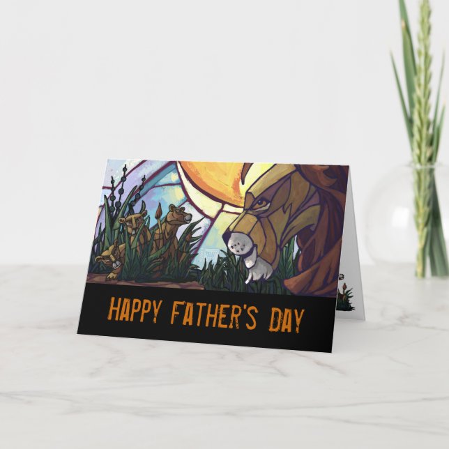 Carte Lion King and Cubs Happy Fête des pères Card (Devant)