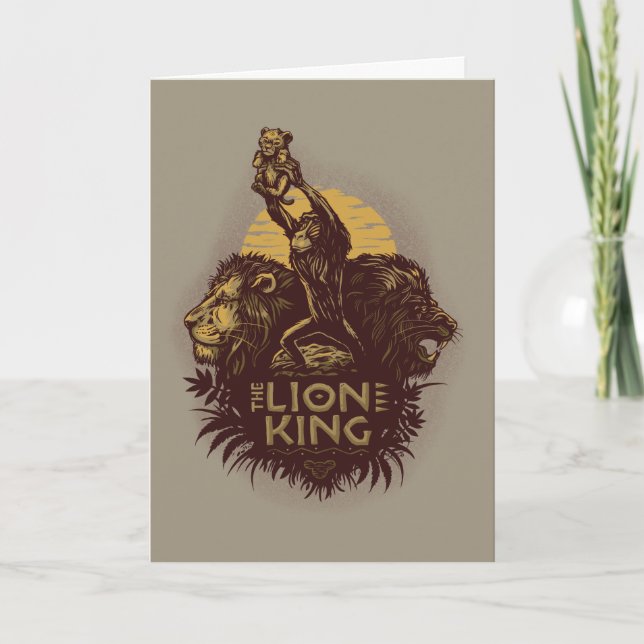 Carte Lion King | Rafiki présente Simba Woodcut Design (Devant)