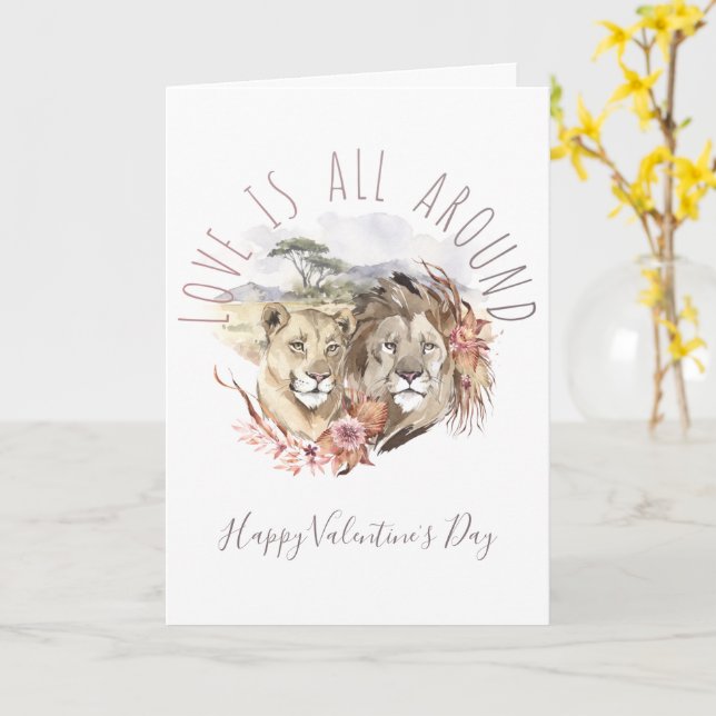 Carte Lion Love Sahara Savanna Saint Valentin (Fleur jaune)