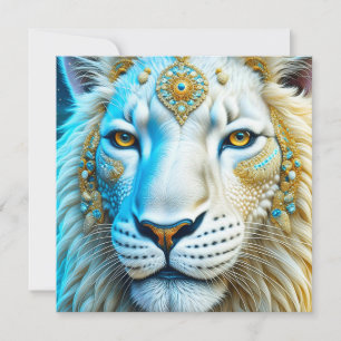 Carte Lion majestueux blanc et or