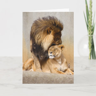 Carte Lion masculin et femelle dans l'amour