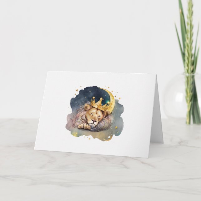 Carte Lion Mignonne Roi Dormir Sur La Lune (Devant)