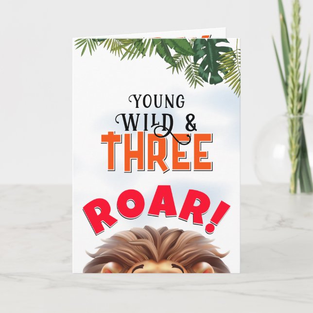 Carte Lion Safari Wild & Trois Anniversaires de enfants (Devant)