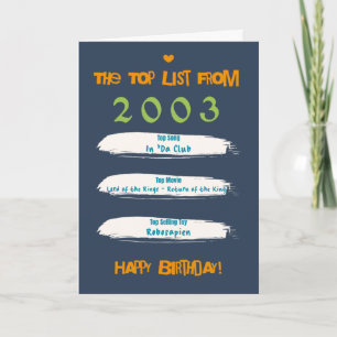 Carte Liste d'anniversaire du top 2003