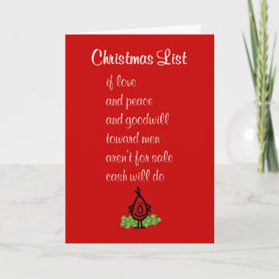 Carte Liste de Noël - un drôle de poème de Noël
