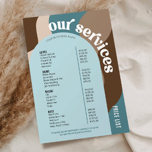 Carte Liste de prix des services aux entreprises Retro t