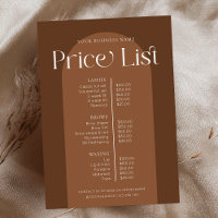 Liste de prix du salon de coiffure Boho Terracotta