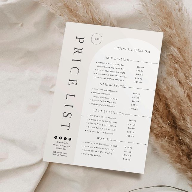 Carte Liste de prix moderne Ivory Blush (Créateur téléchargé)