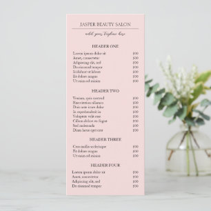 Carte Liste de prix simple rose Élégant Moderne