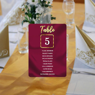 Carte Liste de sièges de la table simple Bourgogne et or